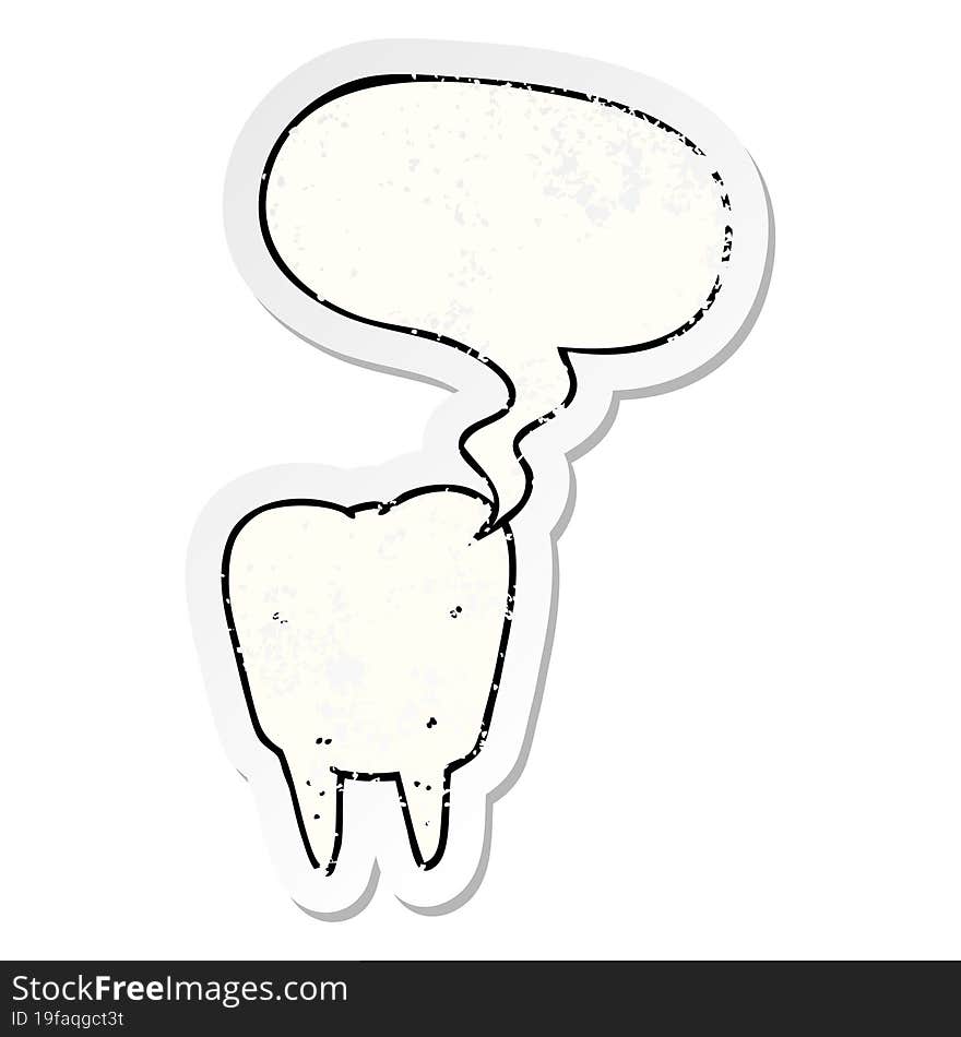 cartoon tooth and speech bubble distressed sticker