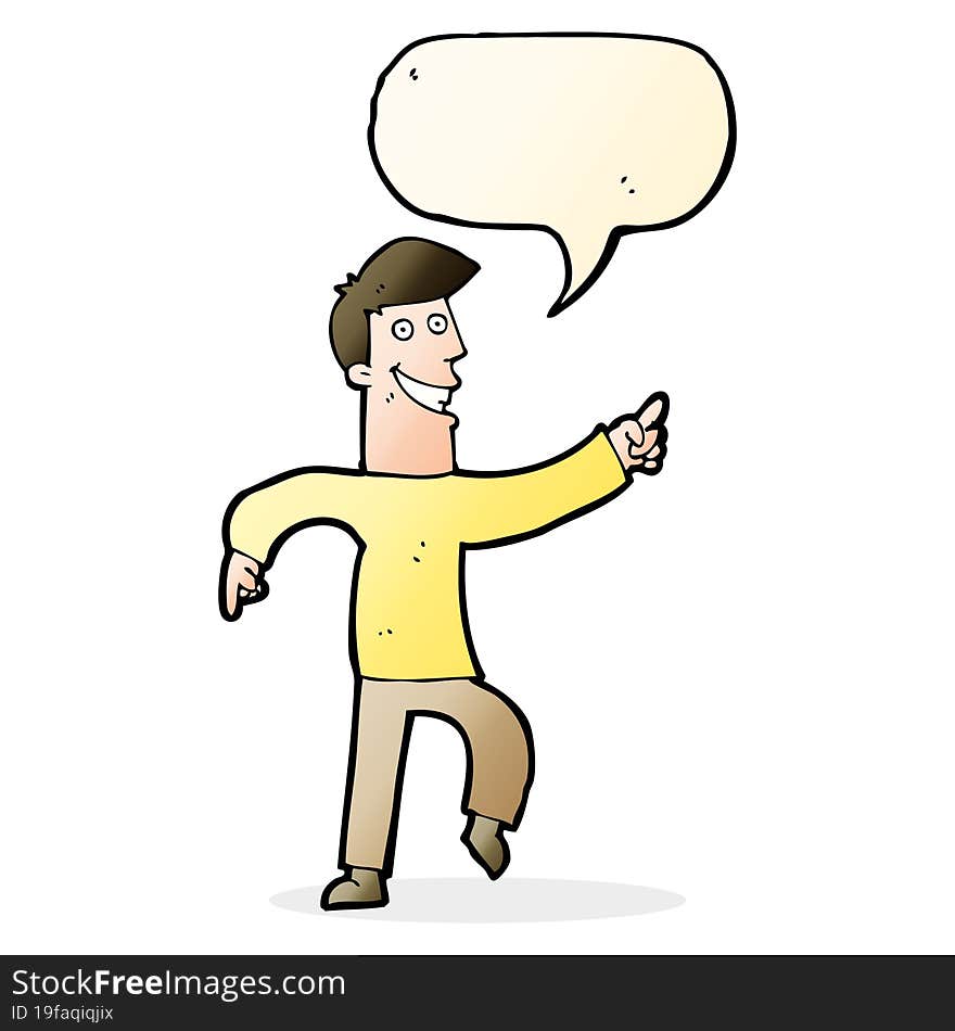 cartoon grinning man with speech bubble