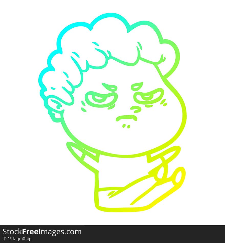 Cold Gradient Line Drawing Cartoon Angry Man