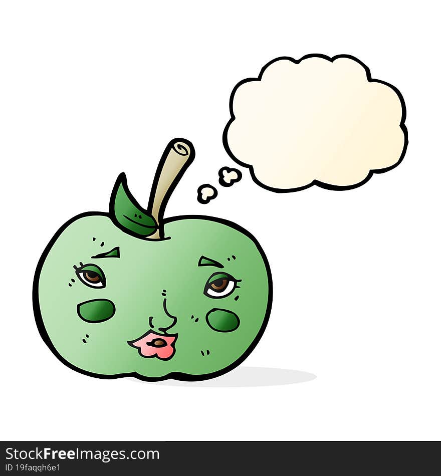 Cartoon Apple With Face With Thought Bubble