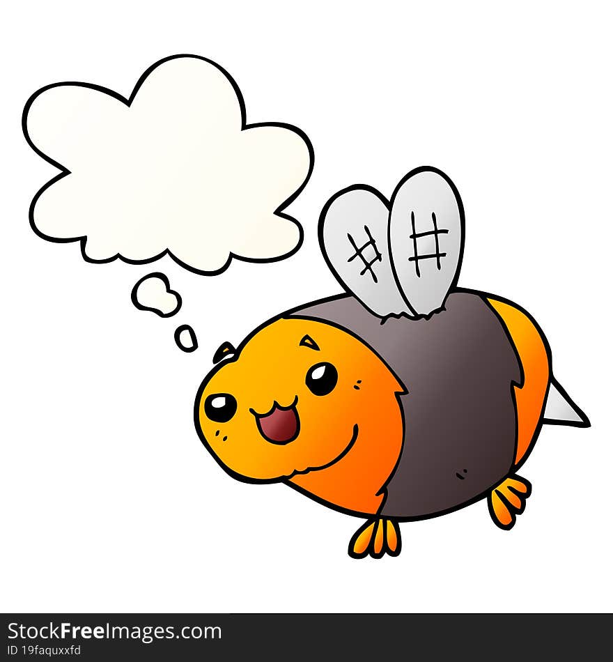 funny cartoon bee and thought bubble in smooth gradient style