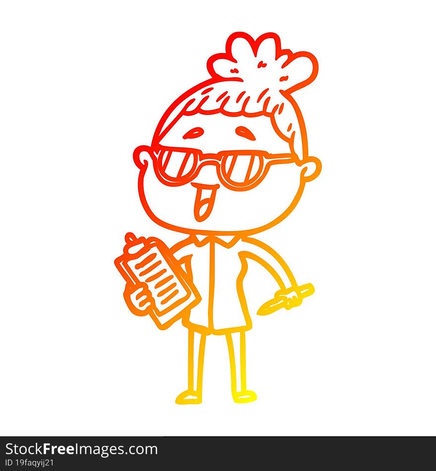 warm gradient line drawing cartoon happy woman wearing spectacles