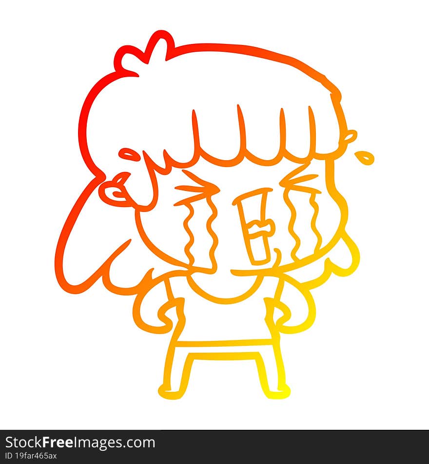 warm gradient line drawing cartoon woman in tears