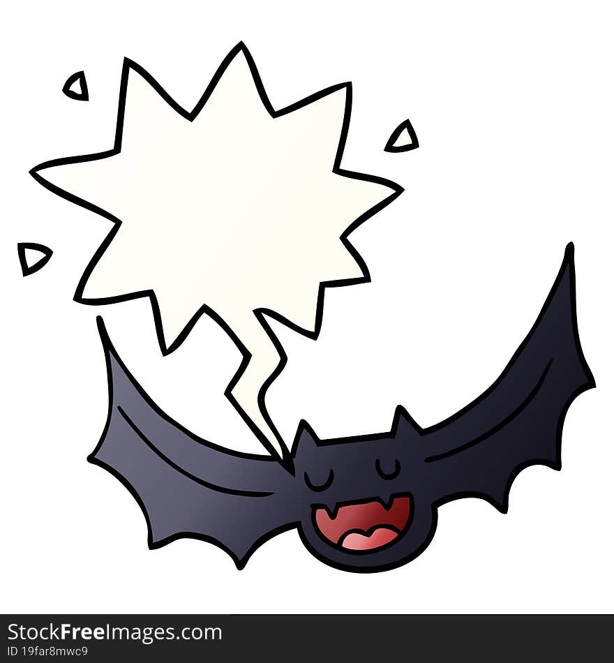 Cartoon Bat And Speech Bubble In Smooth Gradient Style