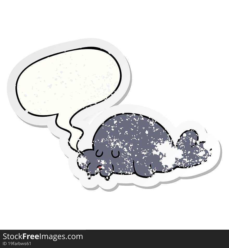 cartoon walrus and speech bubble distressed sticker