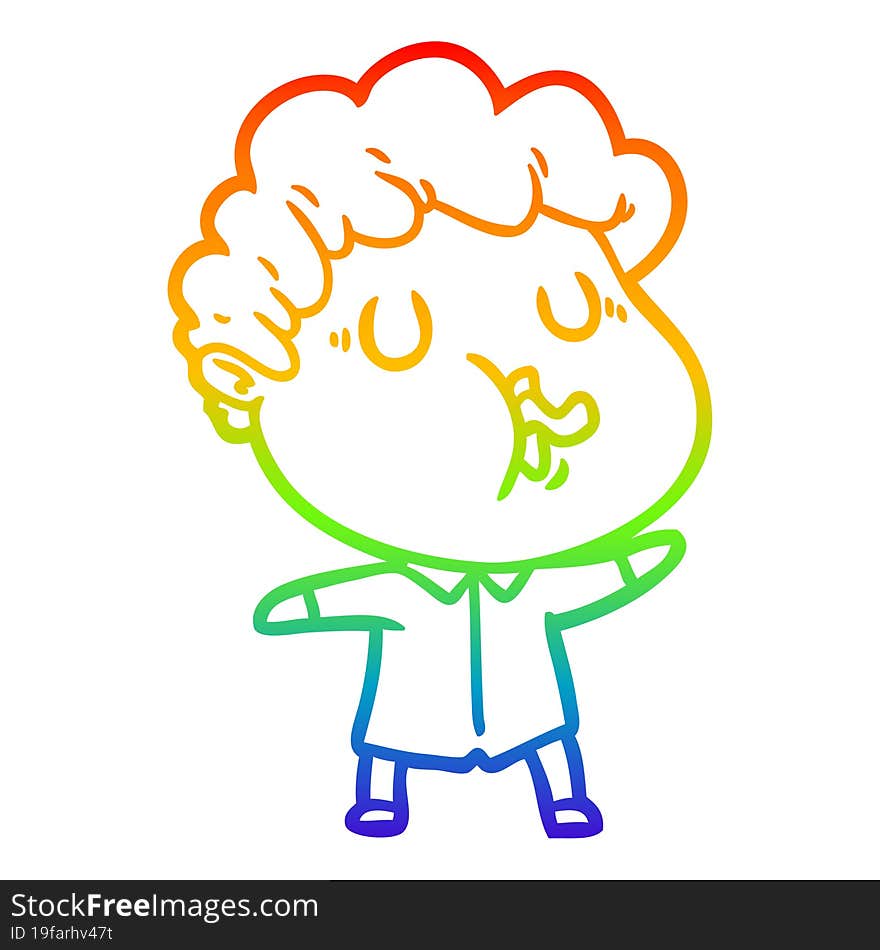 rainbow gradient line drawing cartoon man pulling face