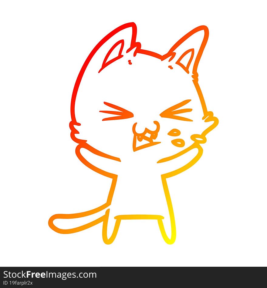 warm gradient line drawing cartoon cat hissing