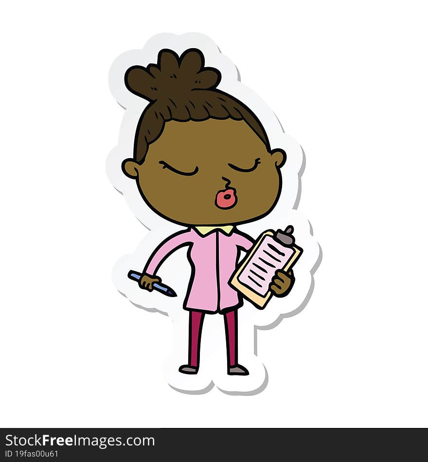 sticker of a cartoon calm woman