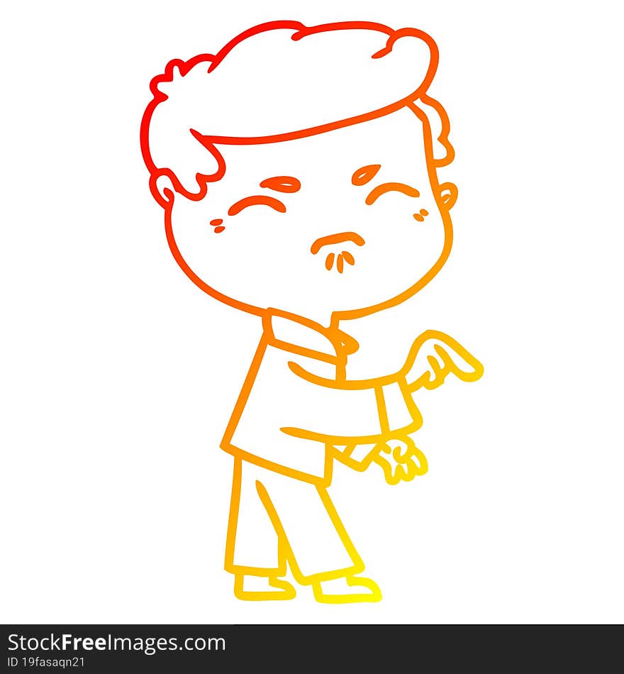 warm gradient line drawing of a cartoon annoyed man pointing finger