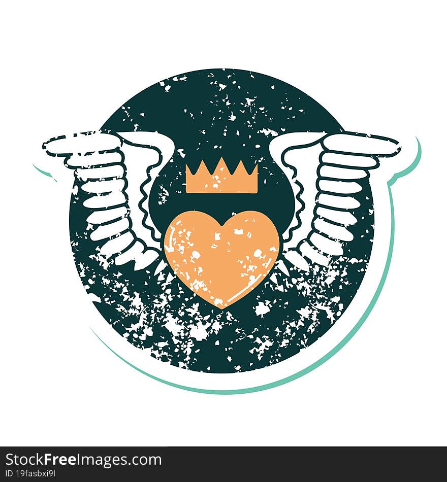 iconic distressed sticker tattoo style image of a heart with wings. iconic distressed sticker tattoo style image of a heart with wings