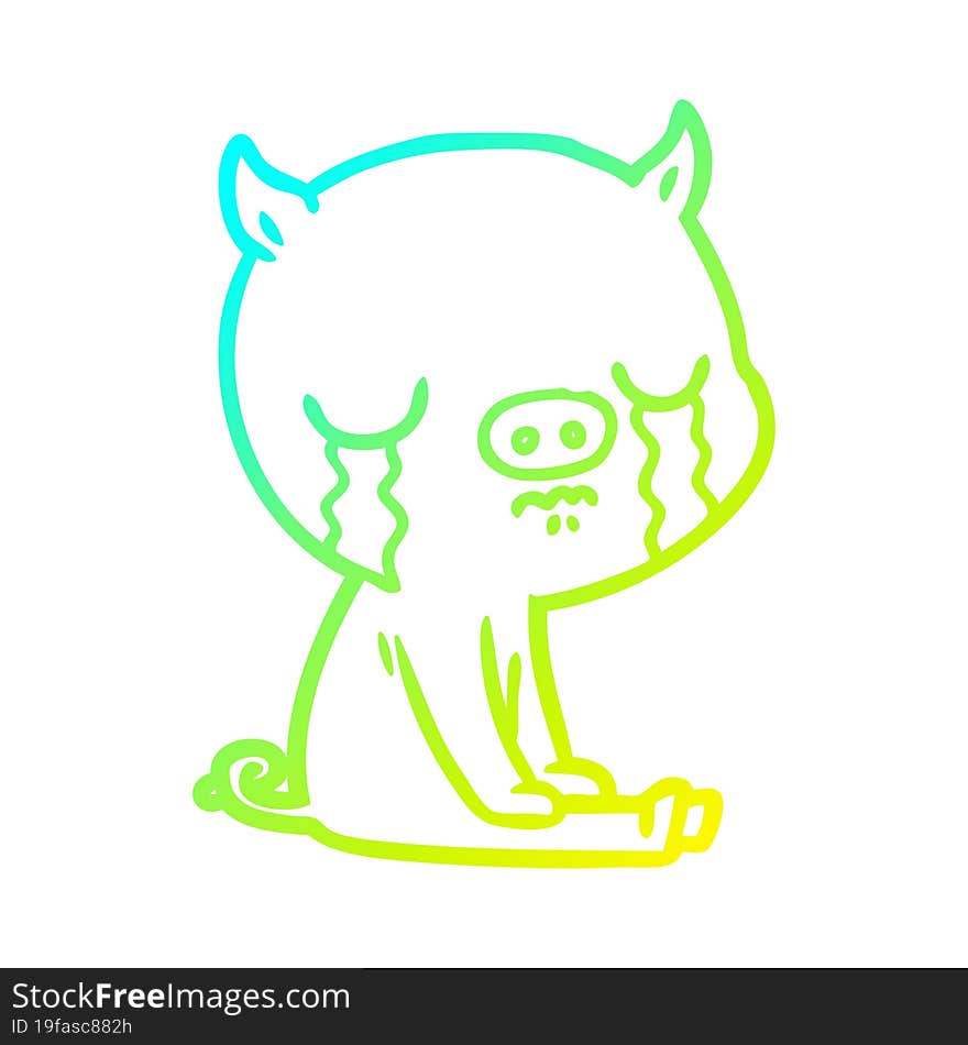 cold gradient line drawing cartoon pig crying