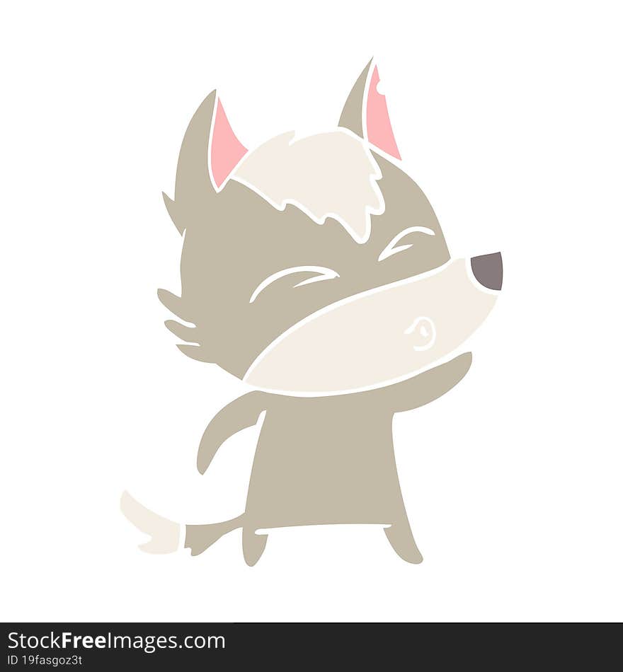 flat color style cartoon wolf whistling