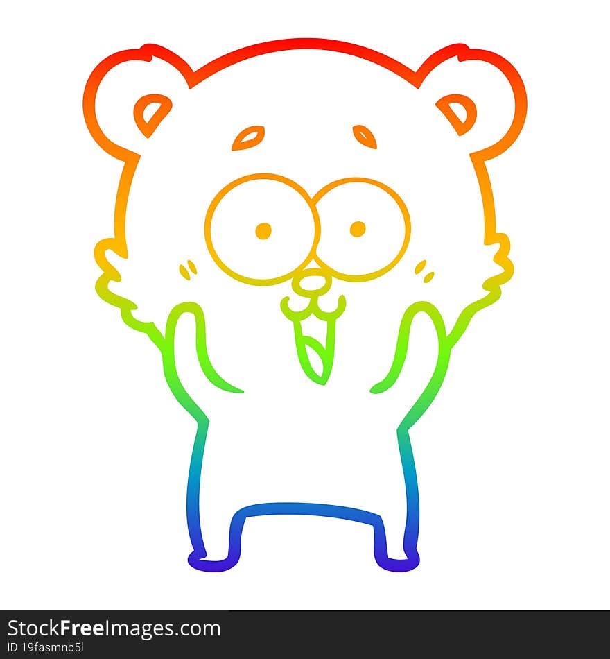 rainbow gradient line drawing laughing teddy  bear cartoon