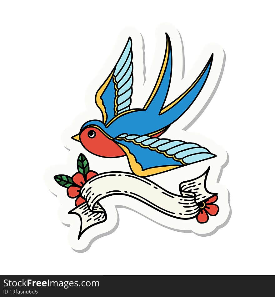 tattoo sticker with banner of a swallow