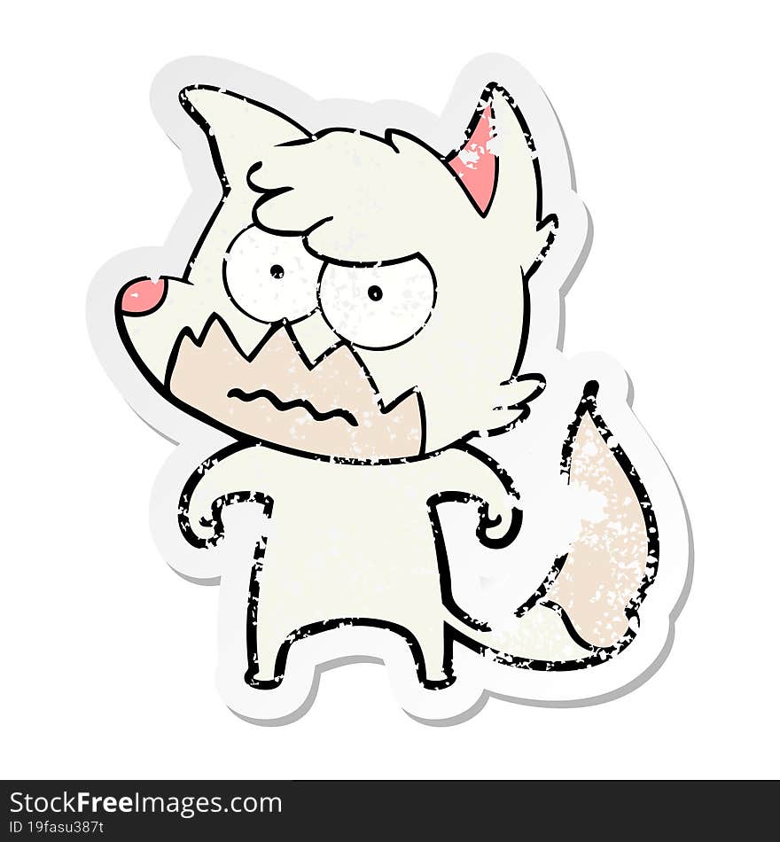 distressed sticker of a cartoon annoyed fox