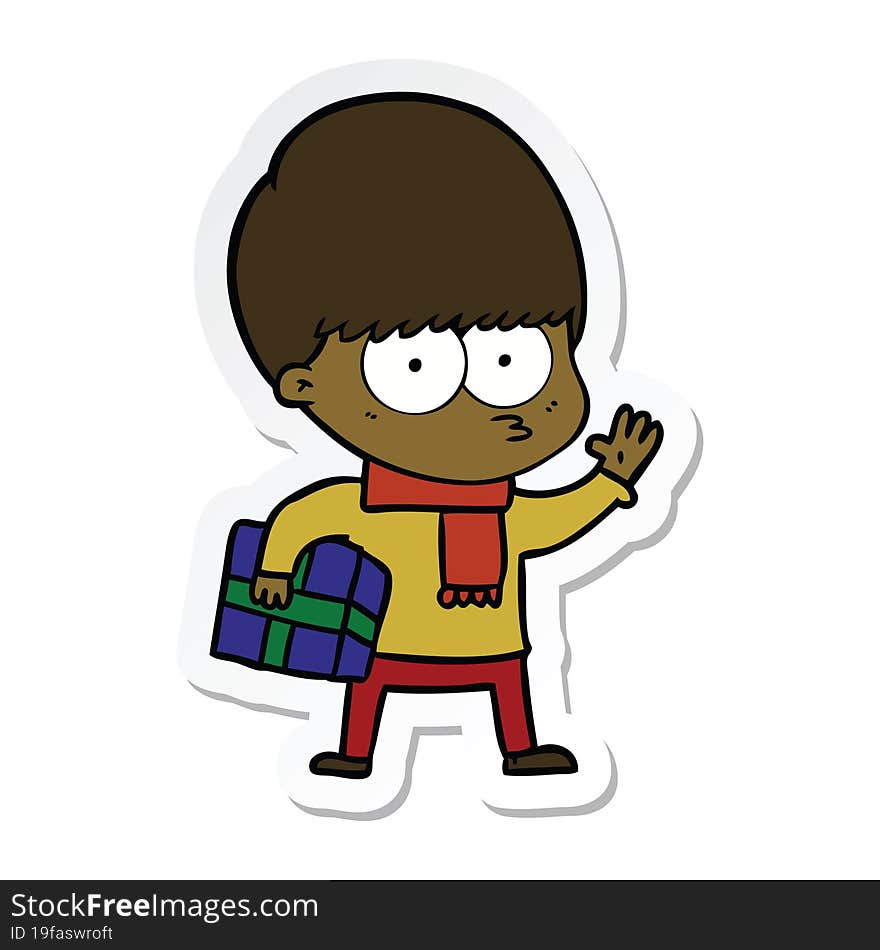 sticker of a nervous cartoon boy