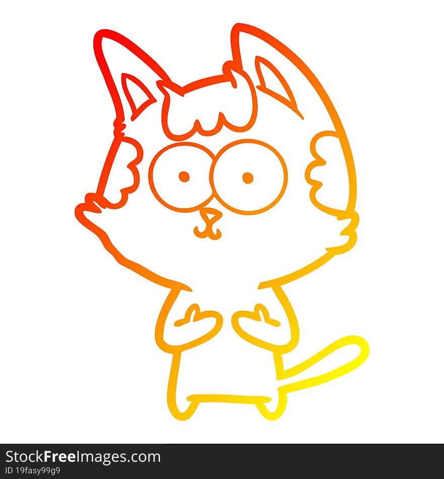 warm gradient line drawing of a happy cartoon cat