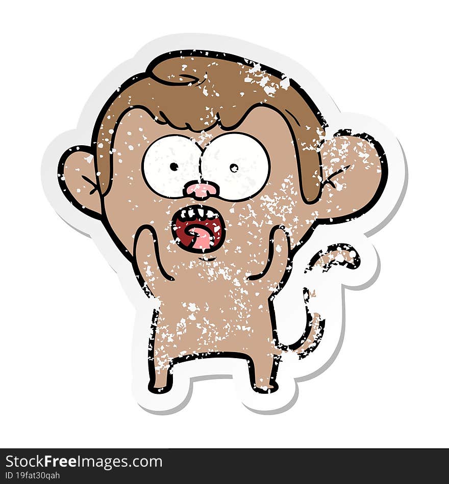 distressed sticker of a cartoon shocked monkey