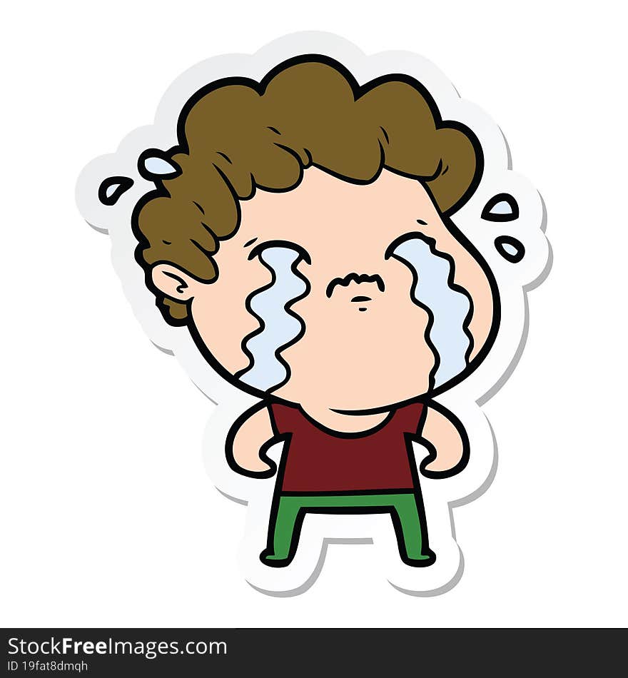 sticker of a cartoon man crying