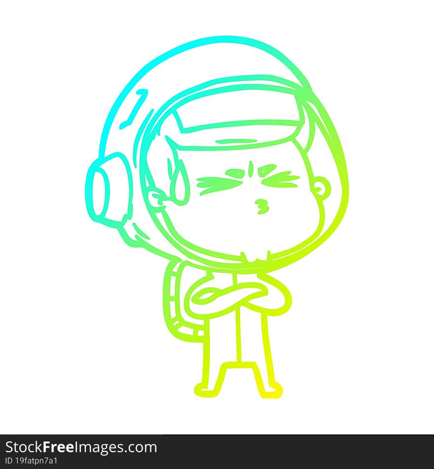 cold gradient line drawing cartoon stressed astronaut