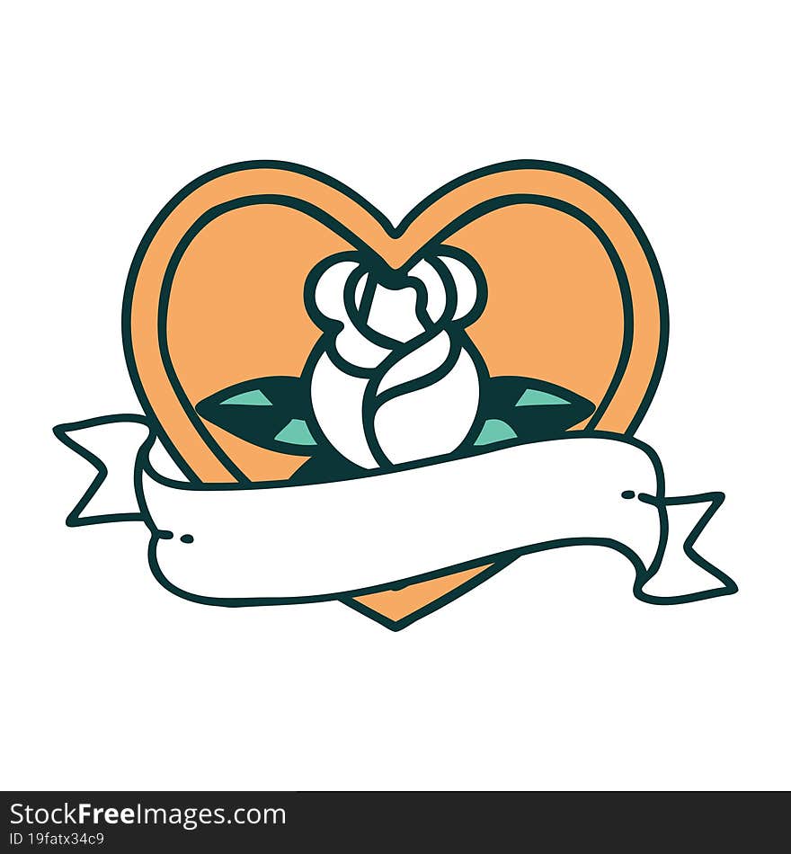 Tattoo Style Icon Of A Heart Rose And Banner