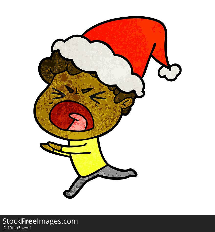 Textured Cartoon Of A Furious Man Wearing Santa Hat