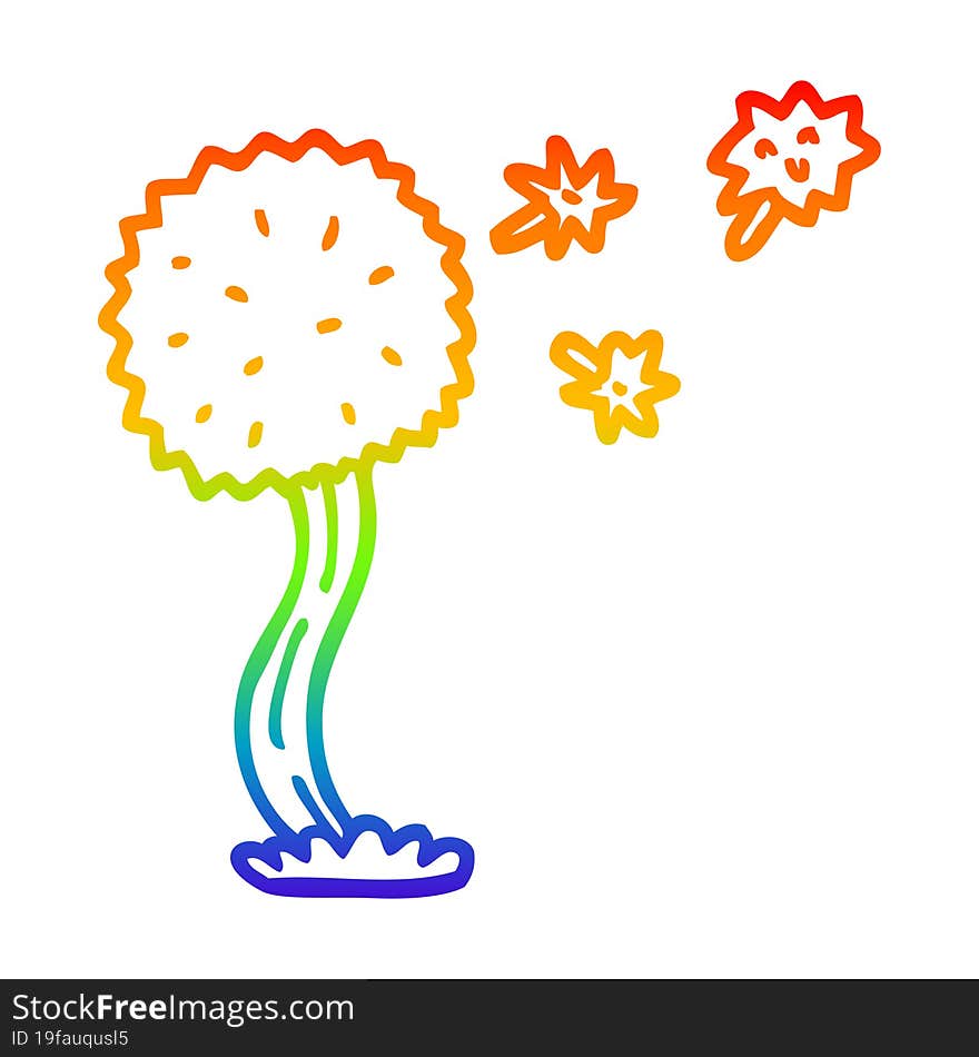 rainbow gradient line drawing cartoon blowing dandelion