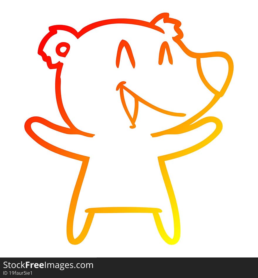 warm gradient line drawing of a laughing bear cartoon