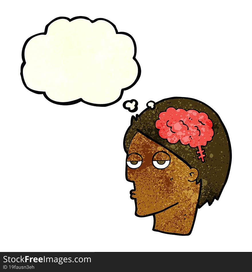 cartoon head with brain symbol with thought bubble