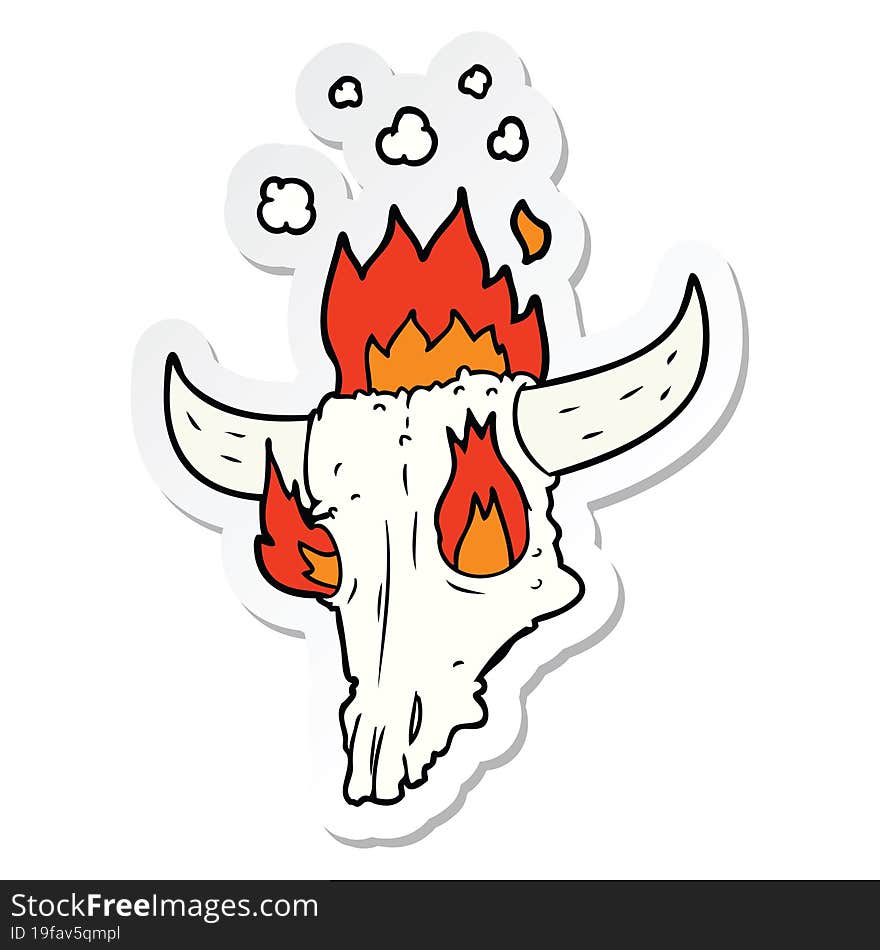 sticker of a spooky flaming animals skull cartoon