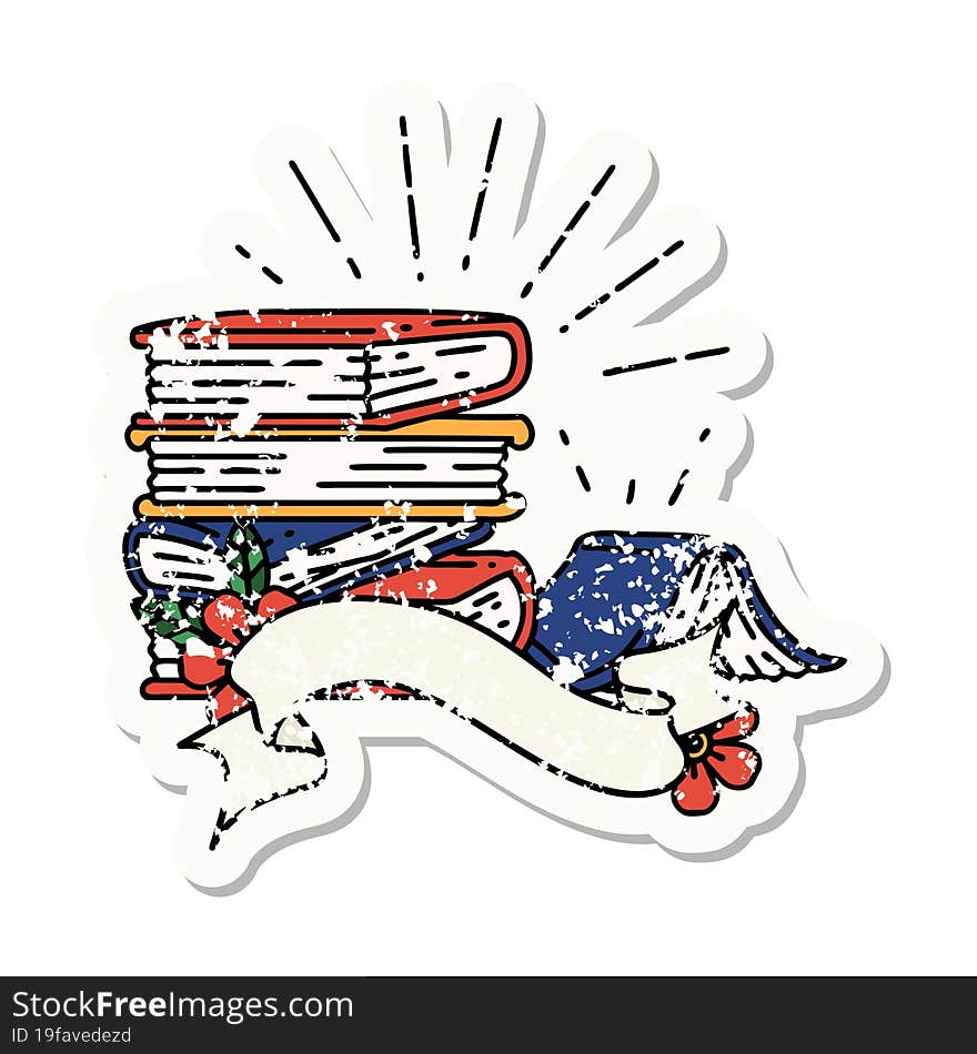 Grunge Sticker Of Tattoo Style Stack Of Books