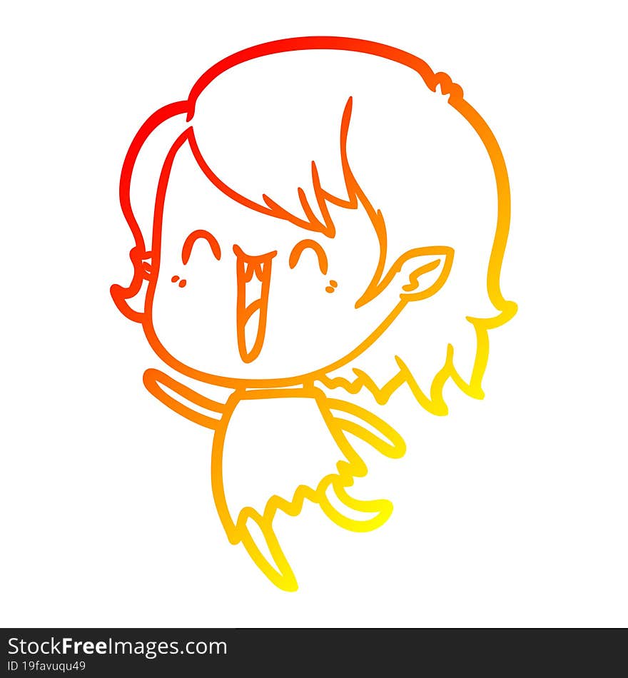 warm gradient line drawing cute cartoon happy vampire girl