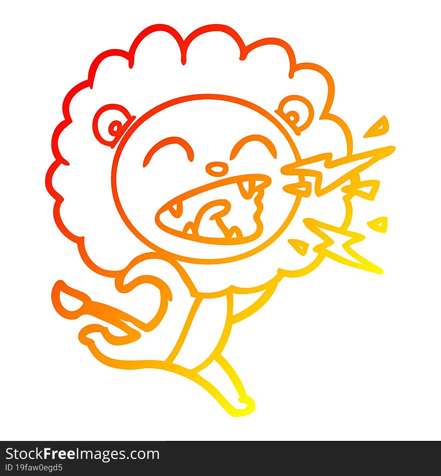 warm gradient line drawing cartoon running lion