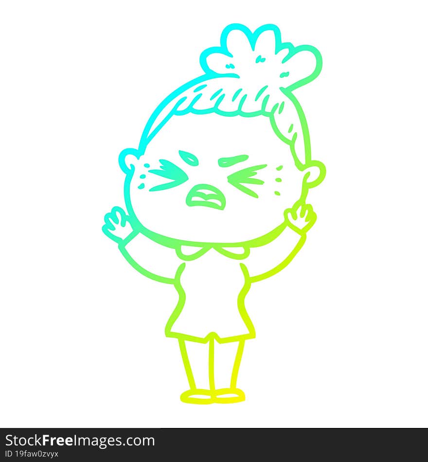 cold gradient line drawing of a cartoon angry woman