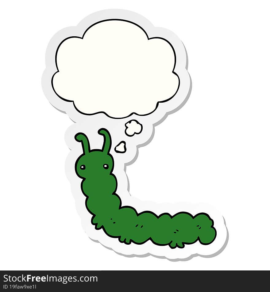 Cartoon Caterpillar And Thought Bubble As A Printed Sticker