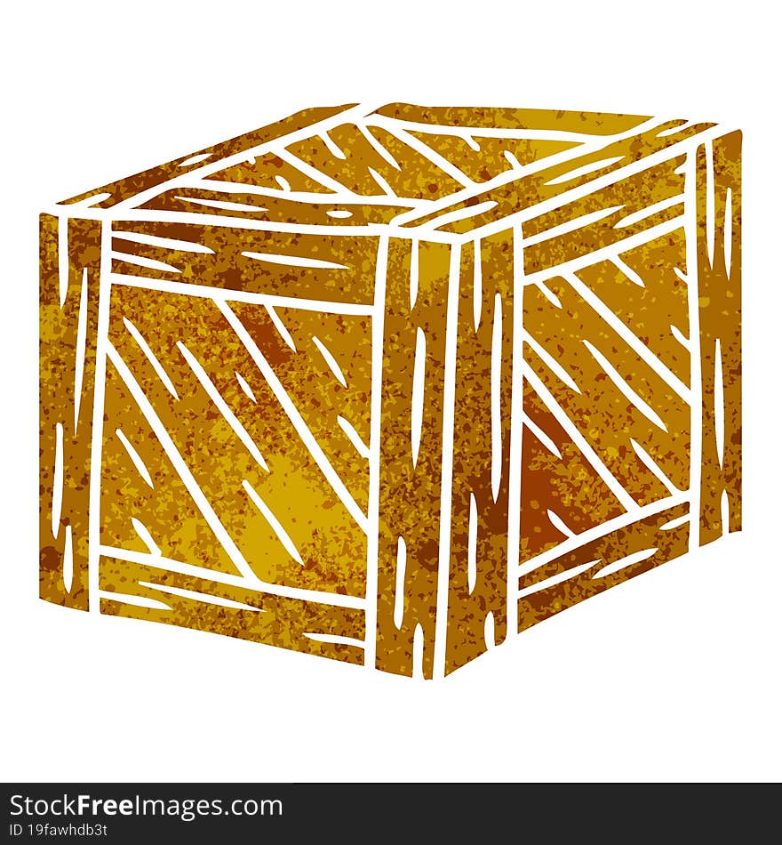 Retro Cartoon Doodle Of A Wooden Crate