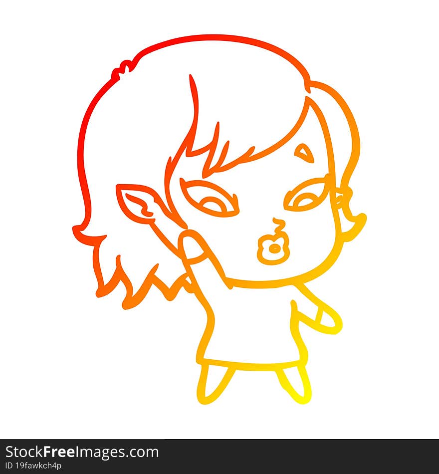 warm gradient line drawing cute cartoon vampire girl