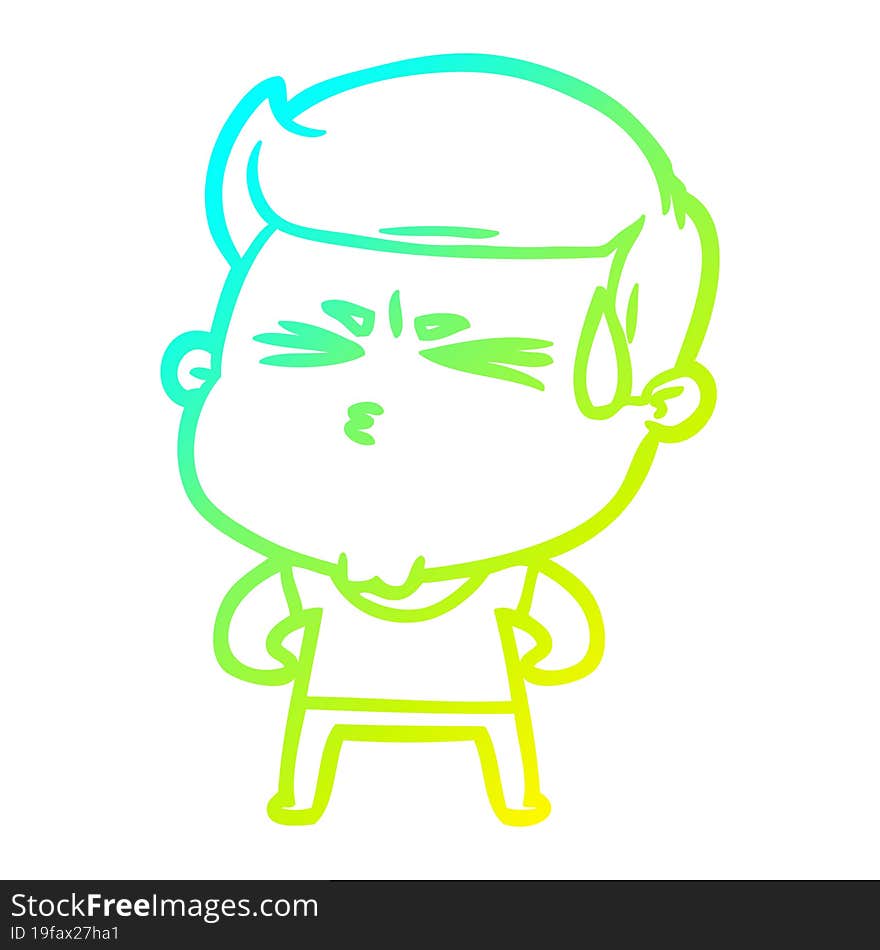 cold gradient line drawing cartoon man sweating