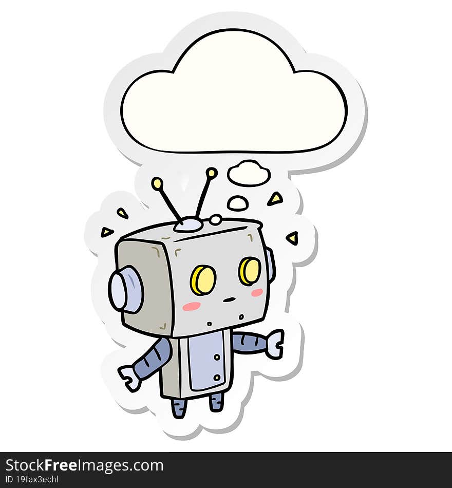 cartoon robot and thought bubble as a printed sticker