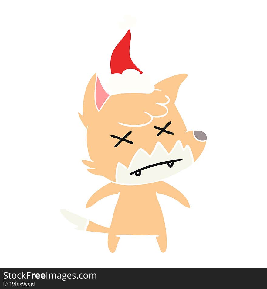 flat color illustration of a dead fox wearing santa hat