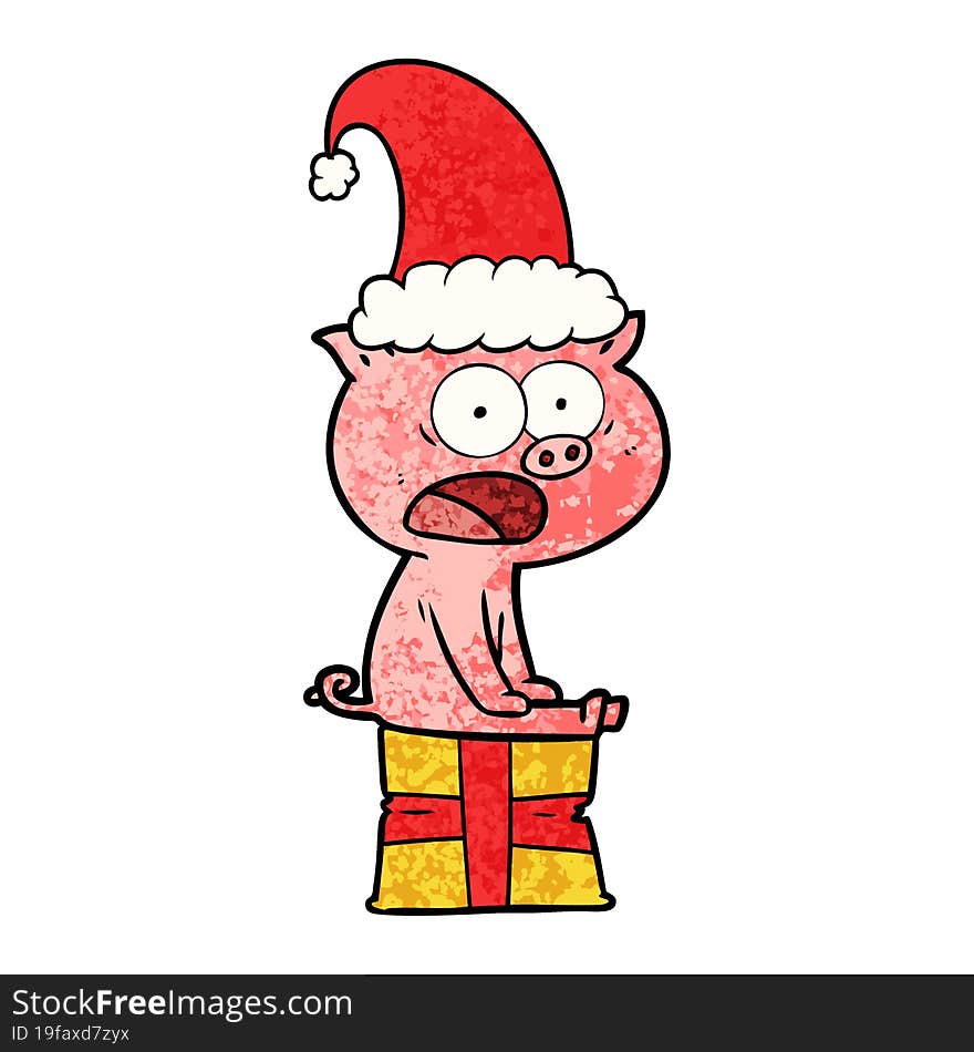 cartoon sitting christmas pig shouting. cartoon sitting christmas pig shouting