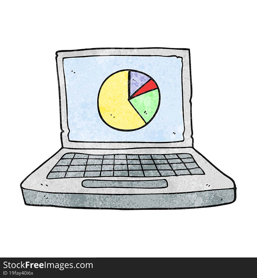 Textured Cartoon Laptop Computer With Pie Chart