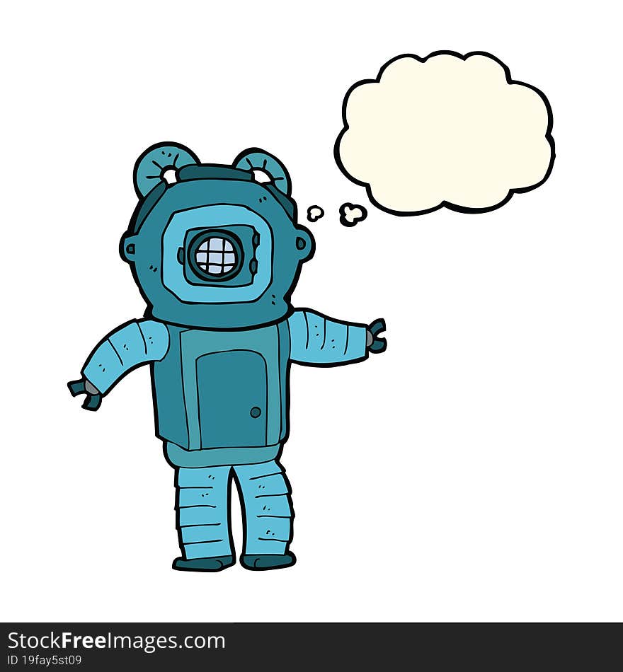 cartoon deep sea diver  with thought bubble