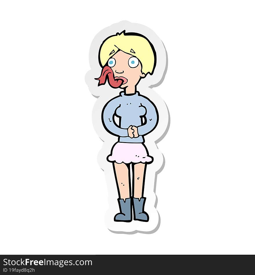 sticker of a cartoon woman with snake tongue