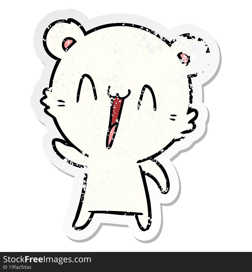 distressed sticker of a happy polar bear cartoon