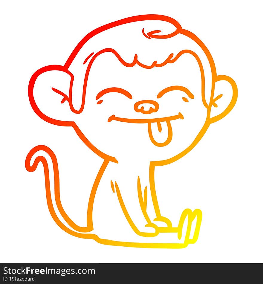 warm gradient line drawing funny cartoon monkey sitting