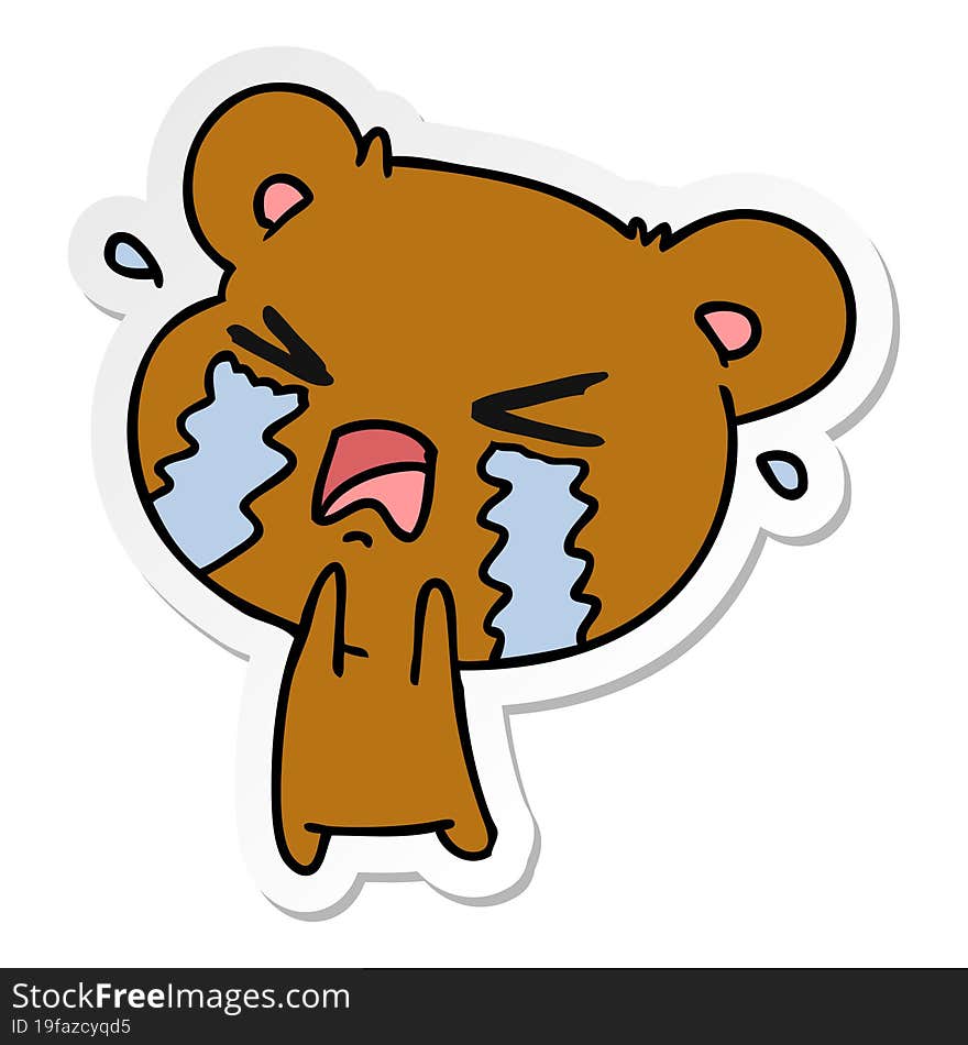 freehand drawn sticker cartoon of a cute crying bear