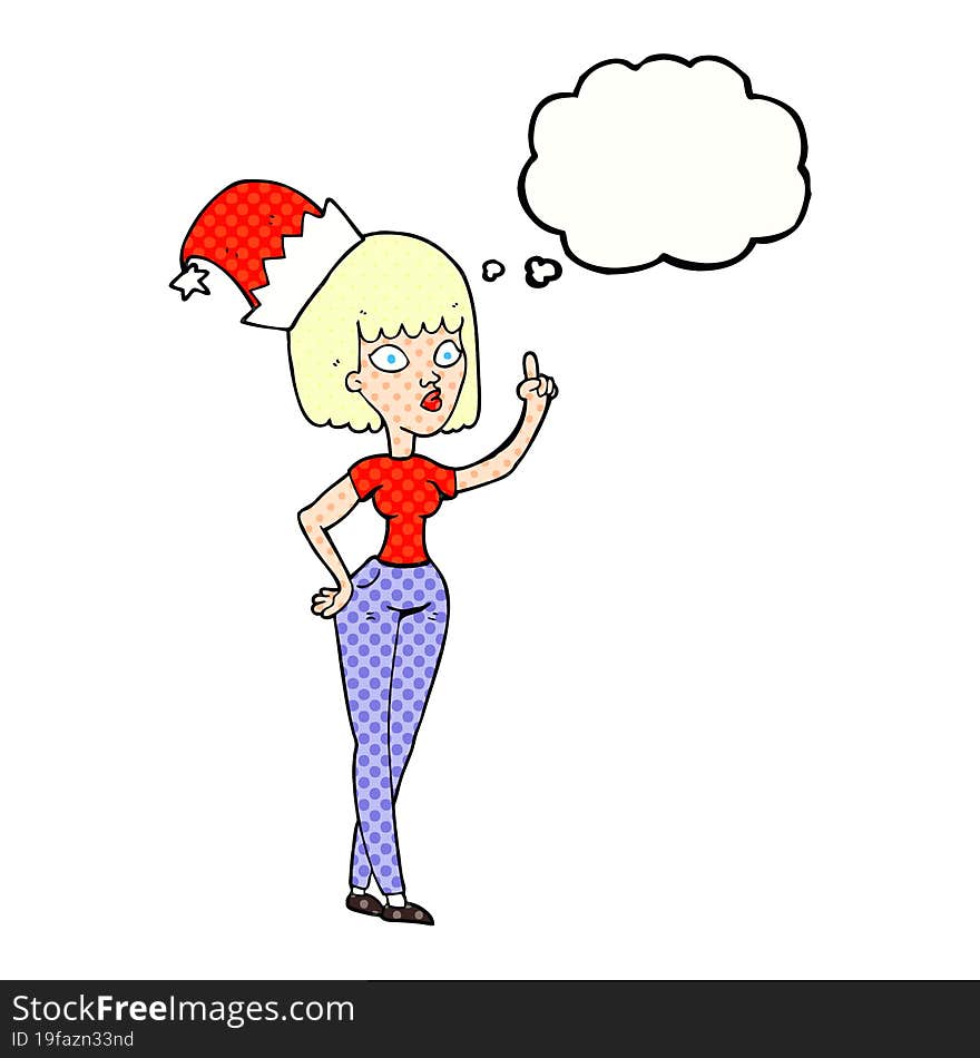 thought bubble cartoon woman wearing christmas hat