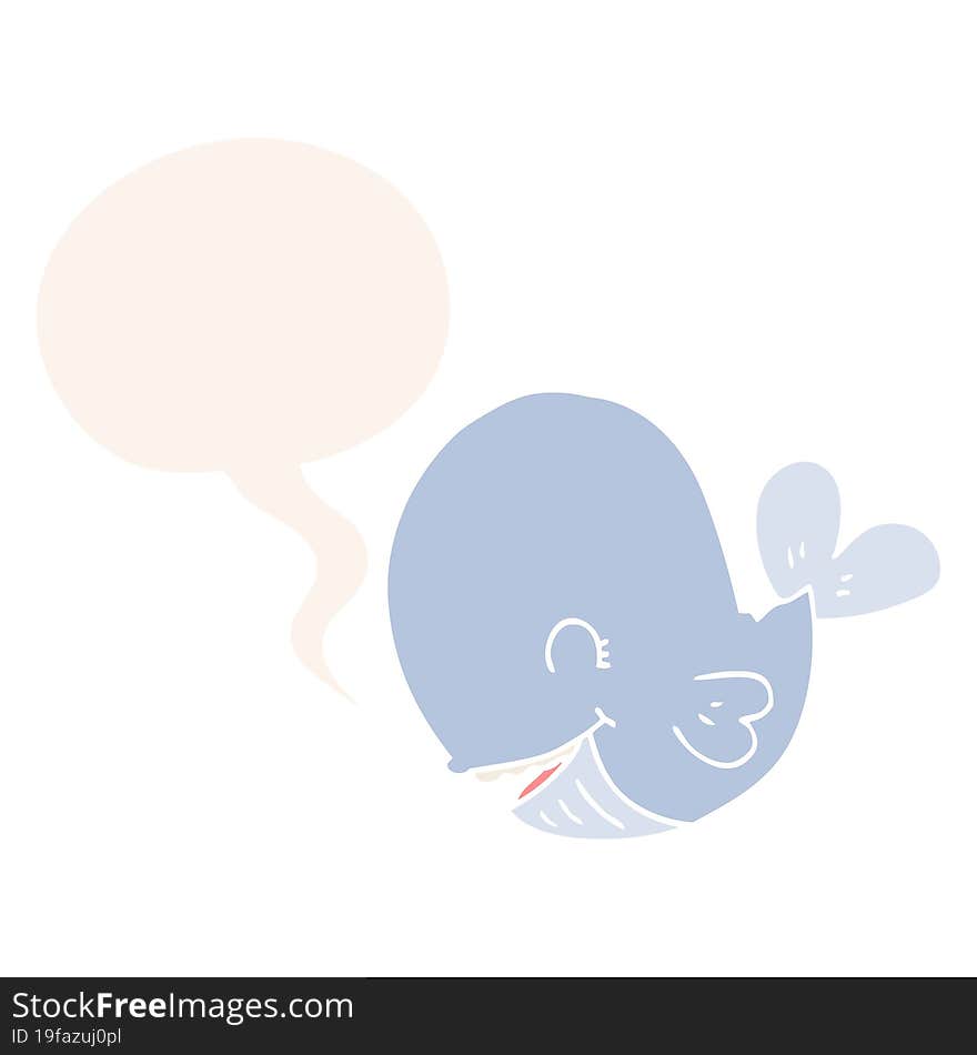 cartoon whale and speech bubble in retro style