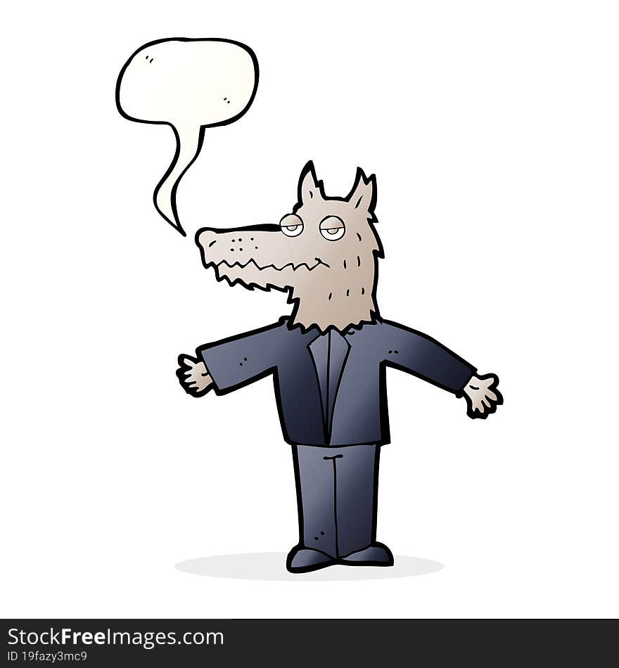 cartoon wolf with speech bubble